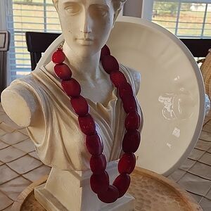 Vintage Connected Wooden Ovals Necklace Resin Glossy